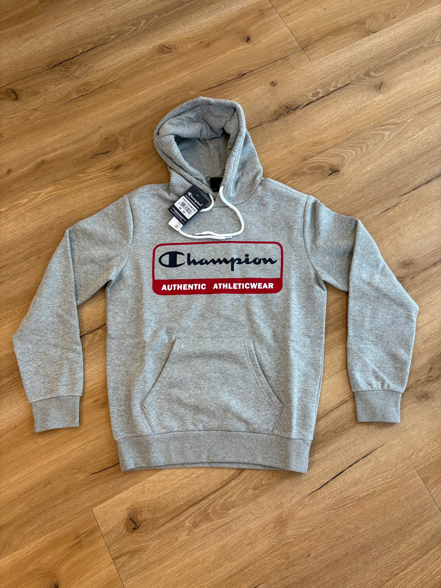 Champion - Kaputzenhoody Grau - Frontprint Rot Blau - XS